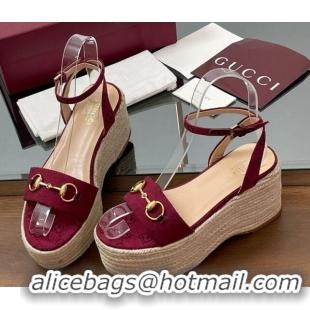 Grade Quality Gucci GG Canvas Platform Espadrille Sandals 8cm with Horsebit Red 816692