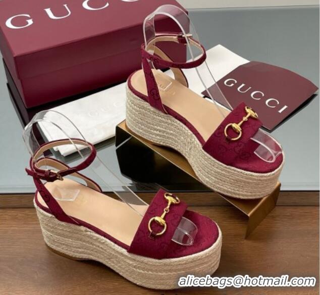 Grade Quality Gucci GG Canvas Platform Espadrille Sandals 8cm with Horsebit Red 816692