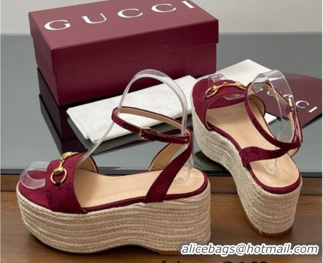 Grade Quality Gucci GG Canvas Platform Espadrille Sandals 8cm with Horsebit Red 816692