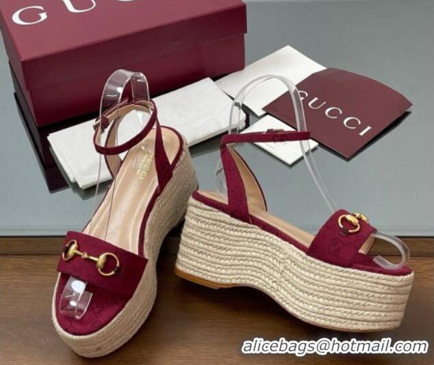 Grade Quality Gucci GG Canvas Platform Espadrille Sandals 8cm with Horsebit Red 816692