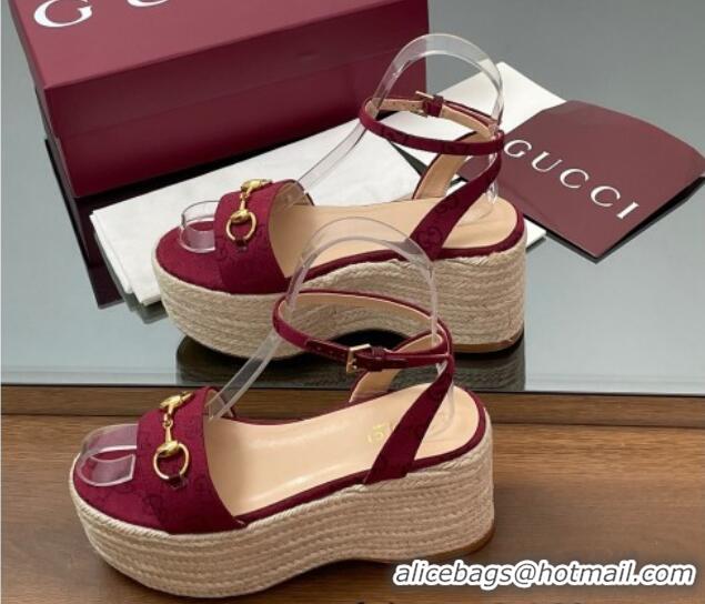 Grade Quality Gucci GG Canvas Platform Espadrille Sandals 8cm with Horsebit Red 816692