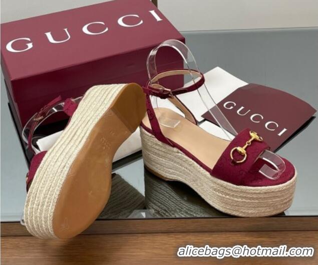 Grade Quality Gucci GG Canvas Platform Espadrille Sandals 8cm with Horsebit Red 816692