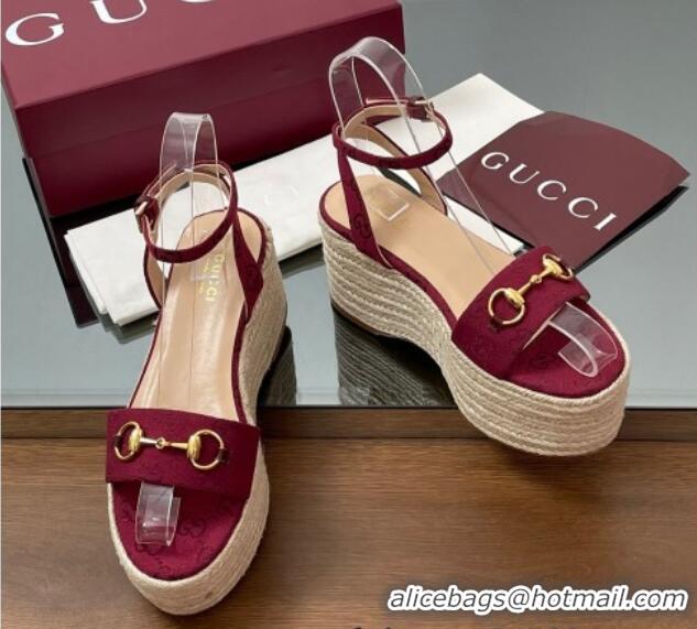 Grade Quality Gucci GG Canvas Platform Espadrille Sandals 8cm with Horsebit Red 816692