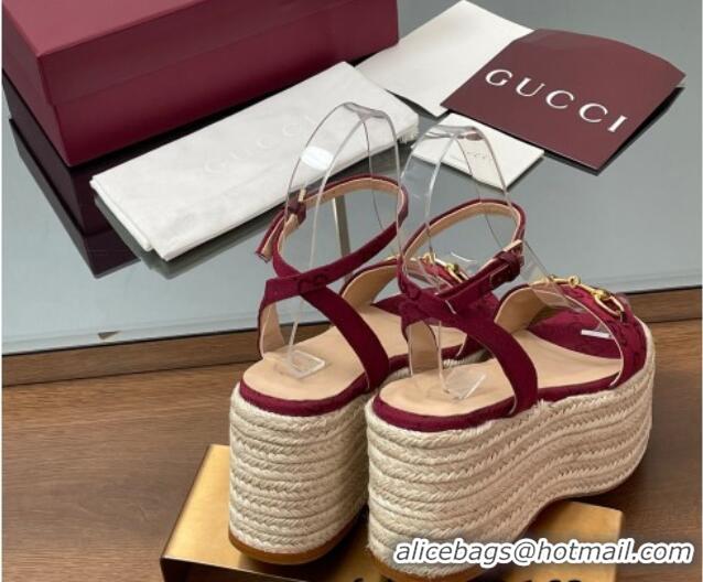 Grade Quality Gucci GG Canvas Platform Espadrille Sandals 8cm with Horsebit Red 816692