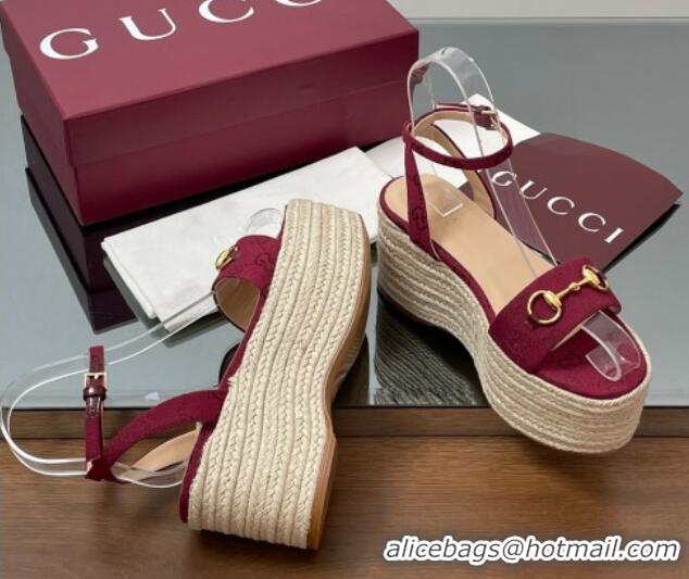 Grade Quality Gucci GG Canvas Platform Espadrille Sandals 8cm with Horsebit Red 816692