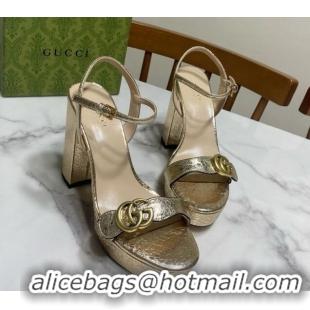 Good Quality Gucci Leather Wave Platform Sandals 12cm Gold 2025 GG042304