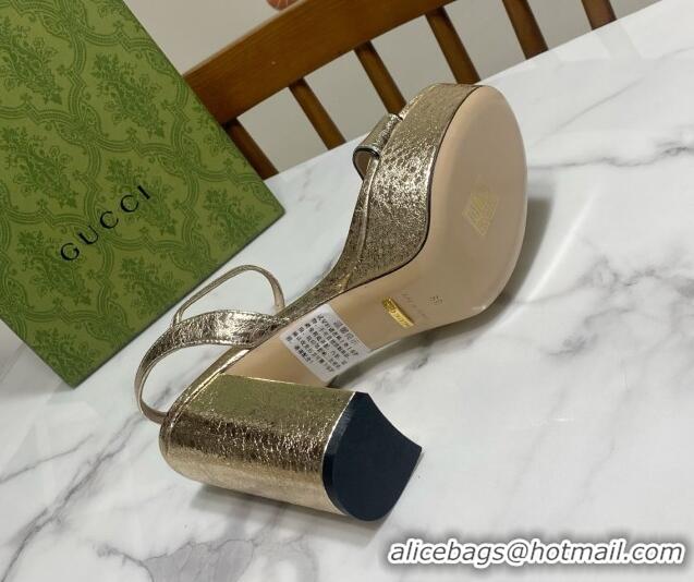 Good Quality Gucci Leather Wave Platform Sandals 12cm Gold 2025 GG042304