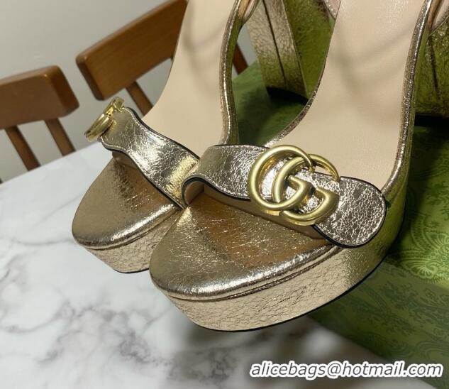 Good Quality Gucci Leather Wave Platform Sandals 12cm Gold 2025 GG042304