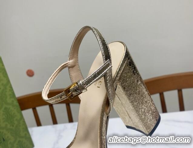 Good Quality Gucci Leather Wave Platform Sandals 12cm Gold 2025 GG042304
