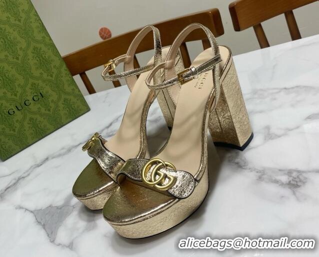 Good Quality Gucci Leather Wave Platform Sandals 12cm Gold 2025 GG042304