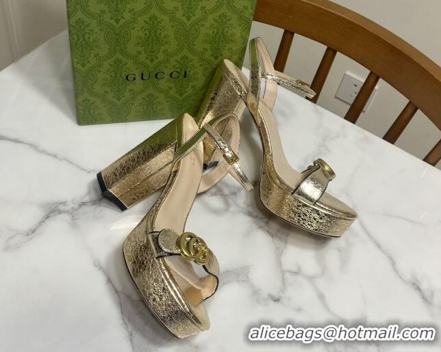 Good Quality Gucci Leather Wave Platform Sandals 12cm Gold 2025 GG042304