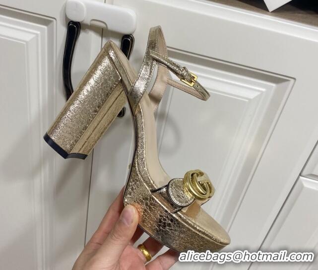 Good Quality Gucci Leather Wave Platform Sandals 12cm Gold 2025 GG042304