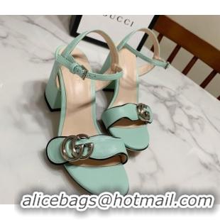 Luxury Discount Gucci Leather Wave Heel Sandals 7cm Mint Green 2025 GG042304