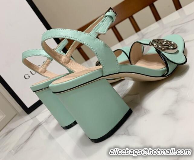 Luxury Discount Gucci Leather Wave Heel Sandals 7cm Mint Green 2025 GG042304