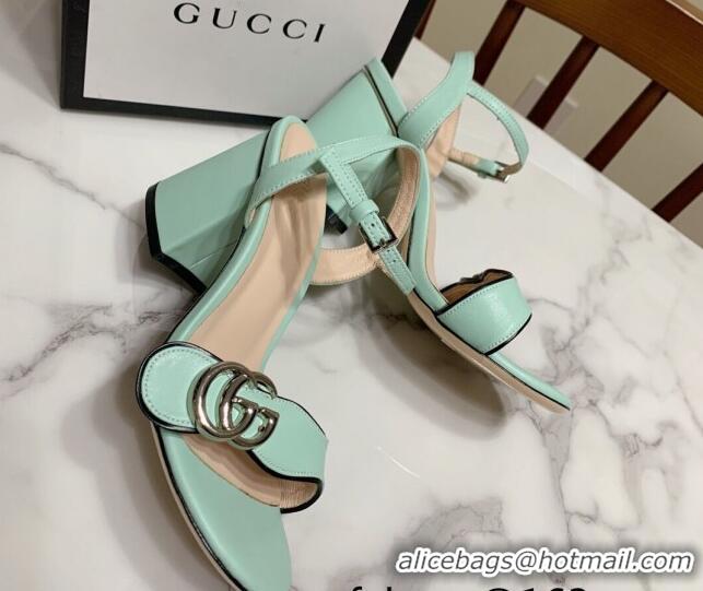 Luxury Discount Gucci Leather Wave Heel Sandals 7cm Mint Green 2025 GG042304