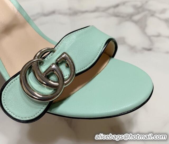 Luxury Discount Gucci Leather Wave Heel Sandals 7cm Mint Green 2025 GG042304