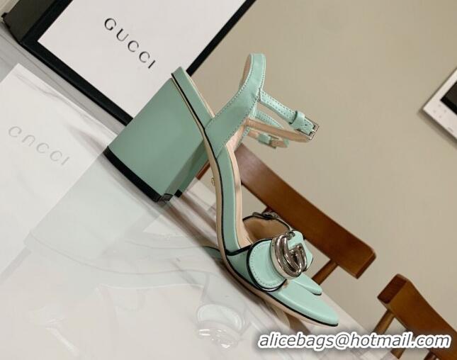 Luxury Discount Gucci Leather Wave Heel Sandals 7cm Mint Green 2025 GG042304