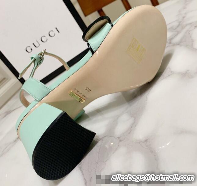 Luxury Discount Gucci Leather Wave Heel Sandals 7cm Mint Green 2025 GG042304