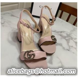 Luxury Gucci Leather Wave Heel Sandals 7cm Light Pink 2025 GG042304