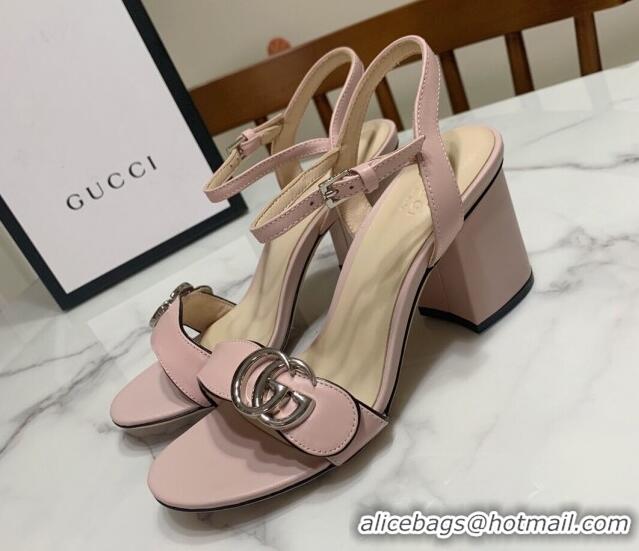 Luxury Gucci Leather Wave Heel Sandals 7cm Light Pink 2025 GG042304