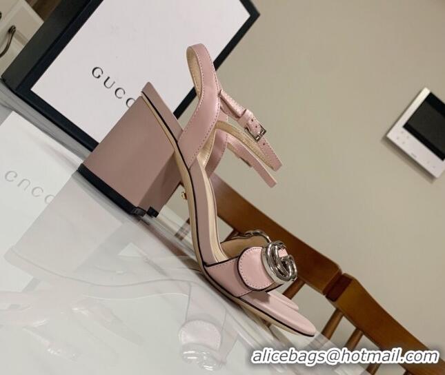 Luxury Gucci Leather Wave Heel Sandals 7cm Light Pink 2025 GG042304
