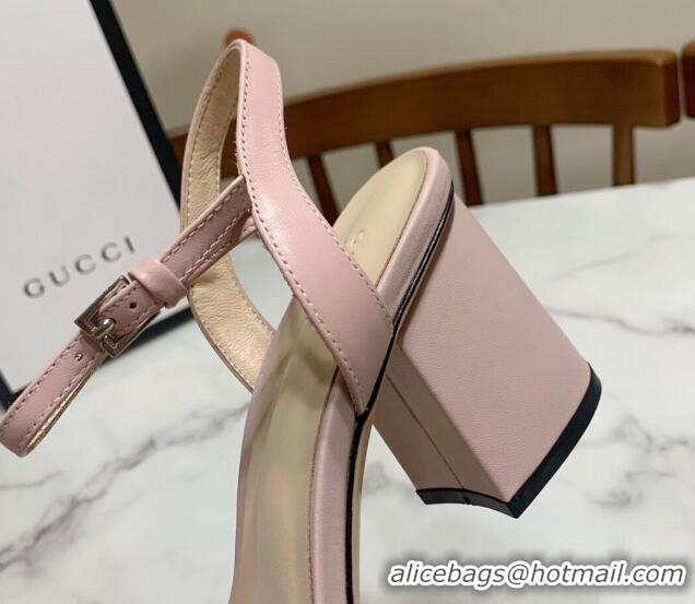 Luxury Gucci Leather Wave Heel Sandals 7cm Light Pink 2025 GG042304