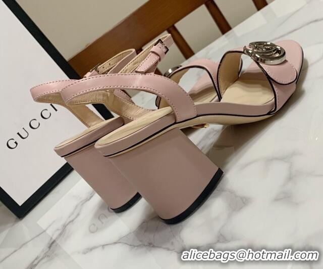 Luxury Gucci Leather Wave Heel Sandals 7cm Light Pink 2025 GG042304