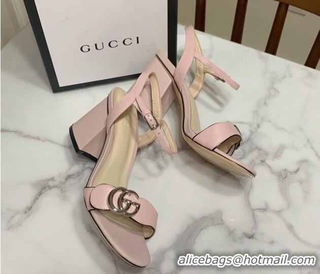 Luxury Gucci Leather Wave Heel Sandals 7cm Light Pink 2025 GG042304