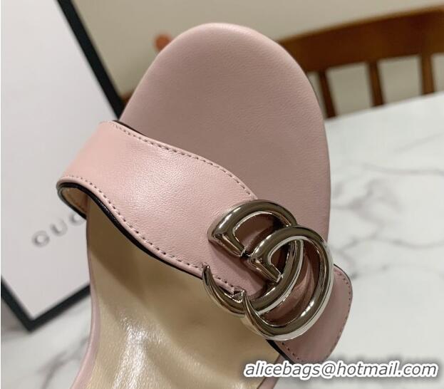 Luxury Gucci Leather Wave Heel Sandals 7cm Light Pink 2025 GG042304