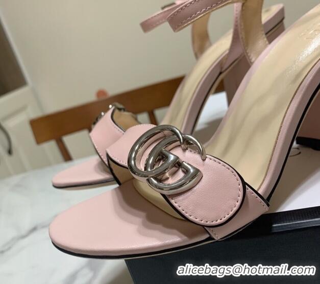 Luxury Gucci Leather Wave Heel Sandals 7cm Light Pink 2025 GG042304