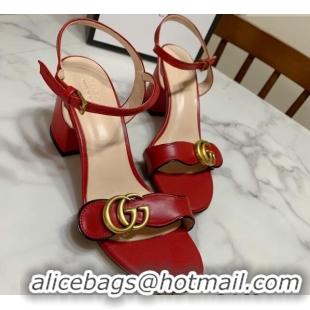Grade Gucci Leather Wave Heel Sandals 7cm Red 2025 GG042304