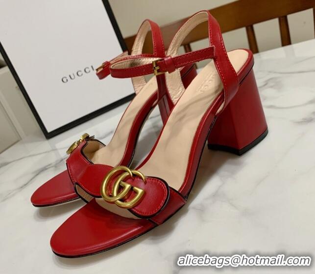 Grade Gucci Leather Wave Heel Sandals 7cm Red 2025 GG042304