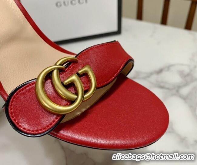 Grade Gucci Leather Wave Heel Sandals 7cm Red 2025 GG042304