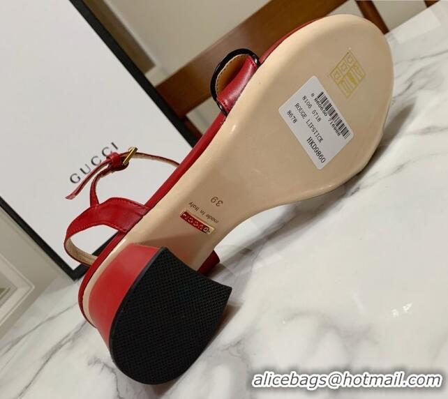 Grade Gucci Leather Wave Heel Sandals 7cm Red 2025 GG042304
