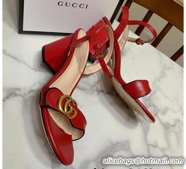 Grade Gucci Leather Wave Heel Sandals 7cm Red 2025 GG042304