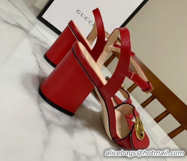Grade Gucci Leather Wave Heel Sandals 7cm Red 2025 GG042304