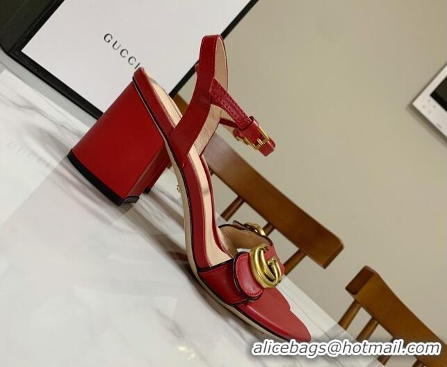Grade Gucci Leather Wave Heel Sandals 7cm Red 2025 GG042304