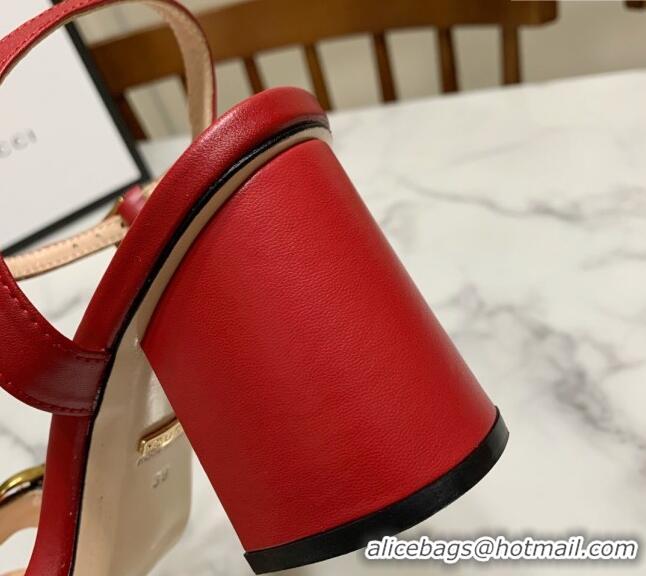 Grade Gucci Leather Wave Heel Sandals 7cm Red 2025 GG042304