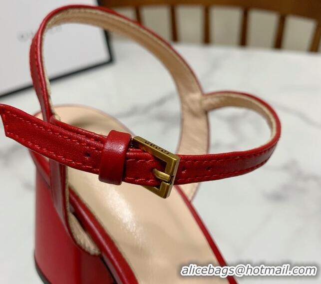 Grade Gucci Leather Wave Heel Sandals 7cm Red 2025 GG042304