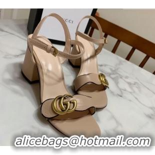 Sophisticated Gucci Leather Wave Heel Sandals 7cm Beige 2025 GG042304