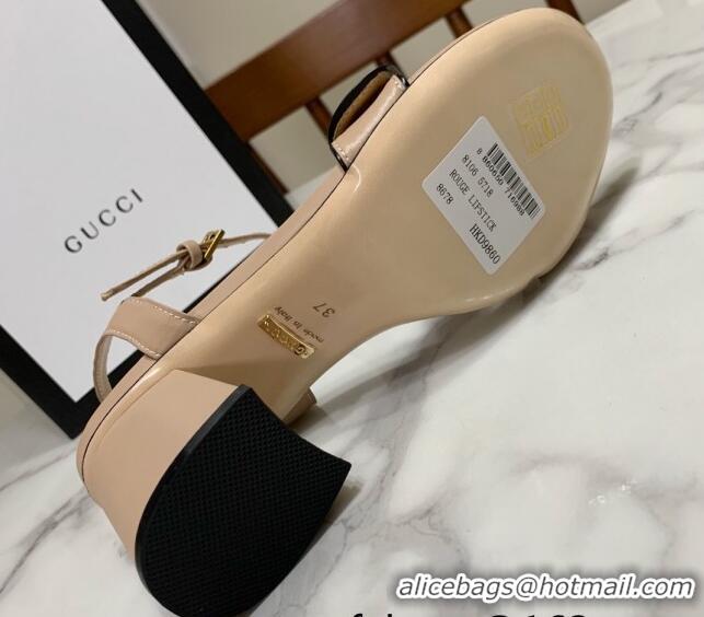 Sophisticated Gucci Leather Wave Heel Sandals 7cm Beige 2025 GG042304