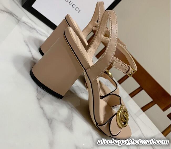 Sophisticated Gucci Leather Wave Heel Sandals 7cm Beige 2025 GG042304