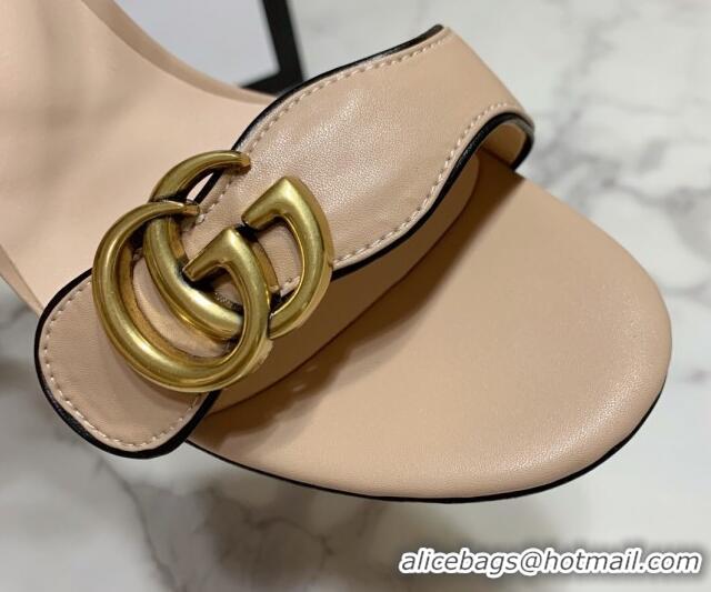 Sophisticated Gucci Leather Wave Heel Sandals 7cm Beige 2025 GG042304