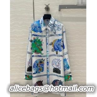 Market Sells Hermes Chevaloscope Silk Long Shirt 1009 White/Blue 2025