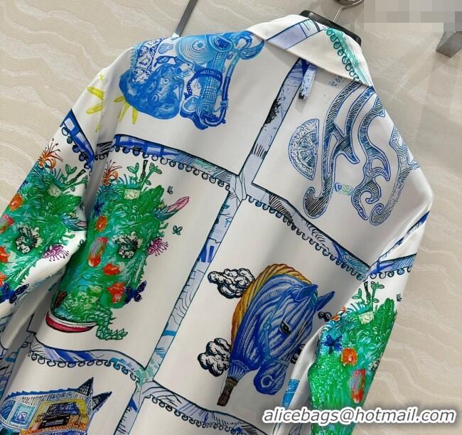 Market Sells Hermes Chevaloscope Silk Long Shirt 1009 White/Blue 2025