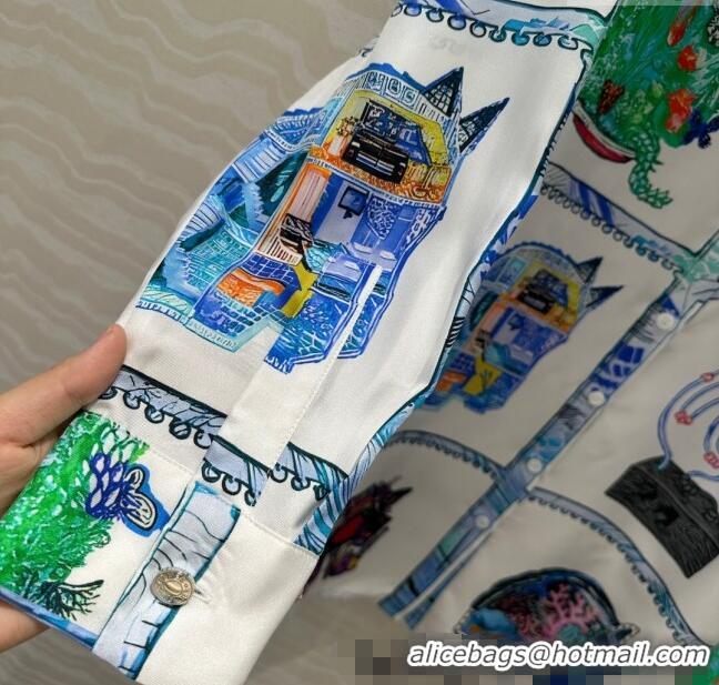 Market Sells Hermes Chevaloscope Silk Long Shirt 1009 White/Blue 2025