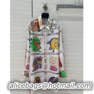 Well Crafted Hermes Chevaloscope Silk Long Shirt 1009 White/Purple 2025