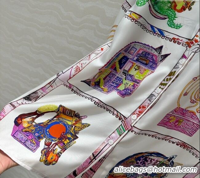 Well Crafted Hermes Chevaloscope Silk Long Shirt 1009 White/Purple 2025