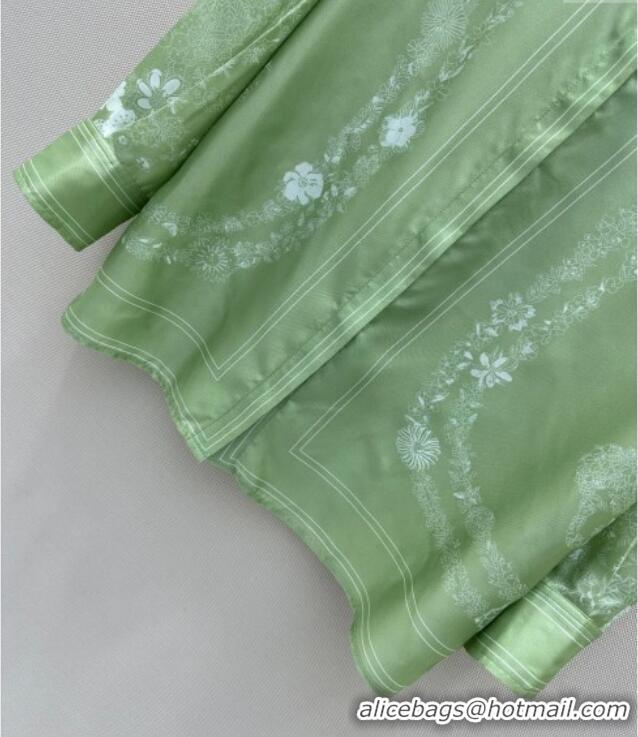 Luxury Classic Hermes Brides de Gala en Fleurs Silk Shirt 11017 Green 2025