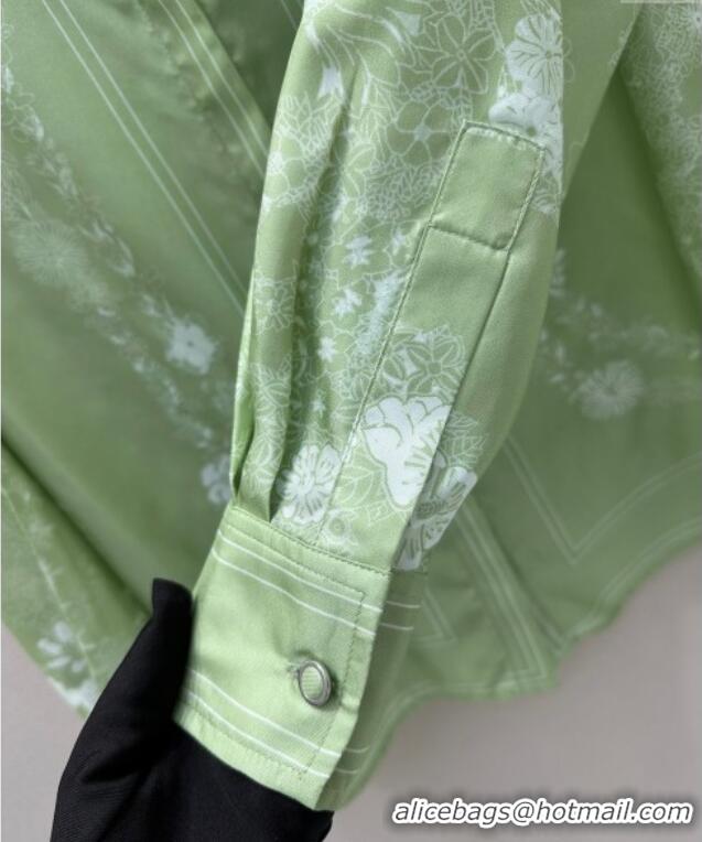 Luxury Classic Hermes Brides de Gala en Fleurs Silk Shirt 11017 Green 2025
